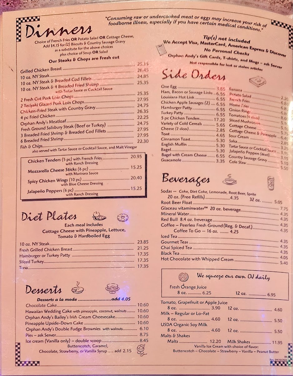 Orphan Andy's Restaurant Menu 3