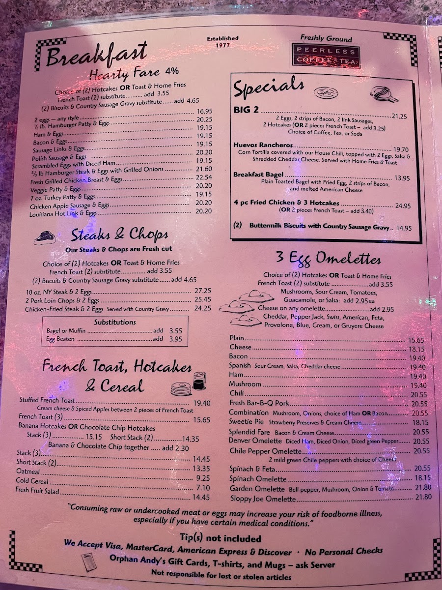 Orphan Andy's Restaurant Menu 4
