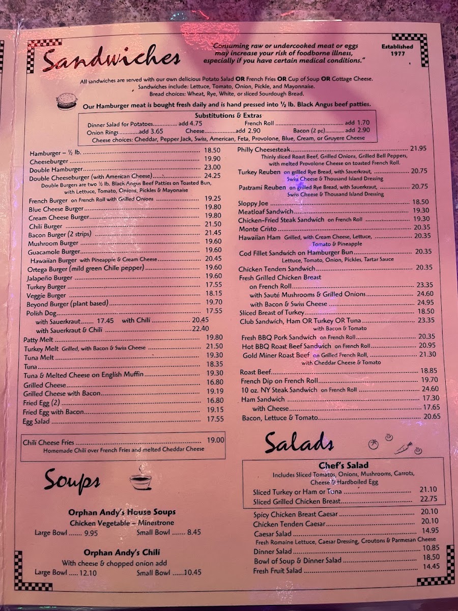 Orphan Andy's Restaurant Menu 5