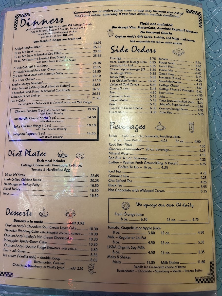 Orphan Andy's Restaurant Menu 8