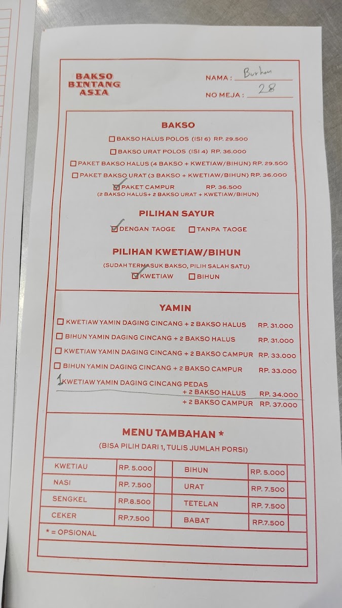 Bakso Bintang Asia Menu 1
