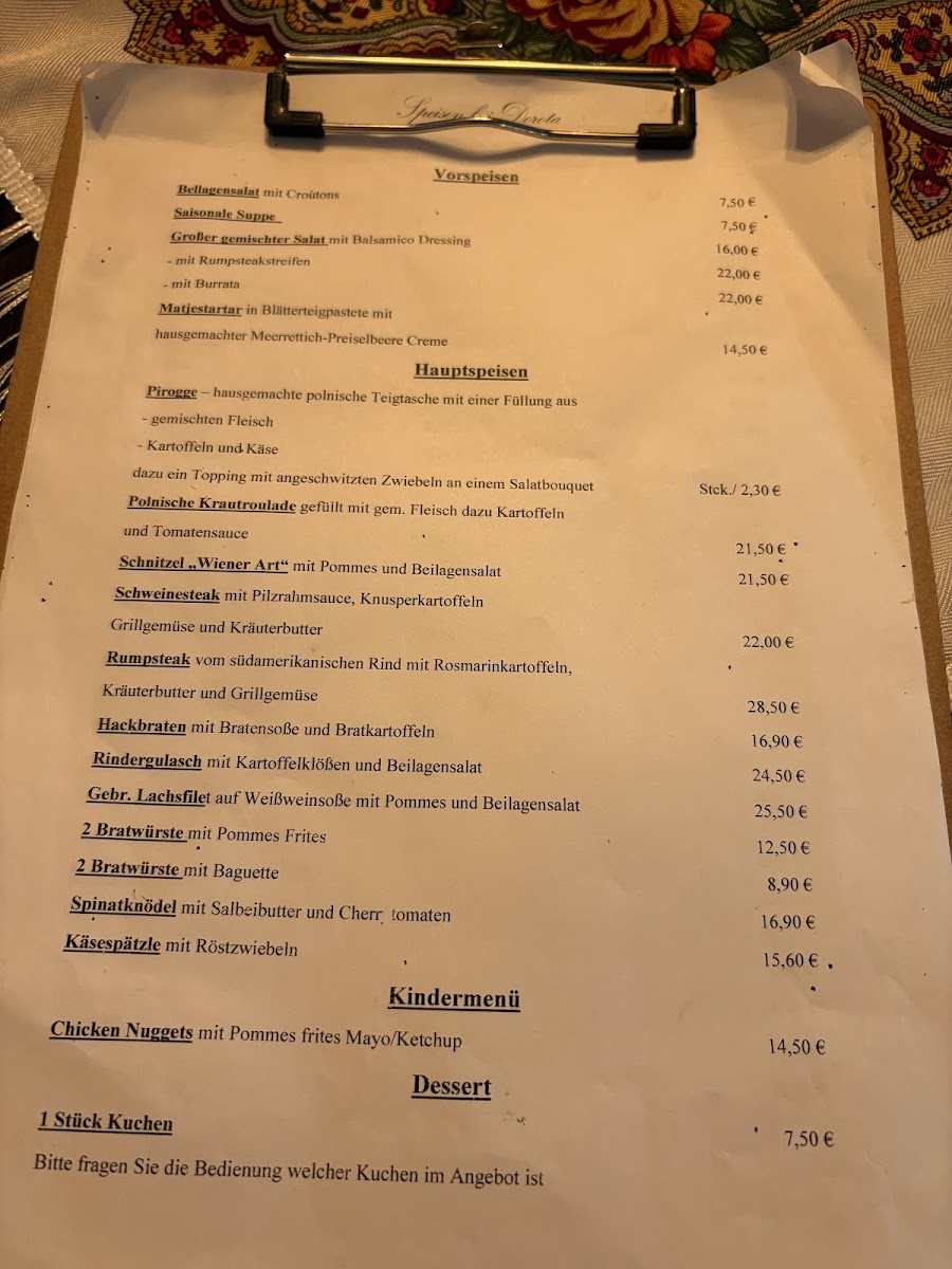 Speisen bei Dorota Menu 2
