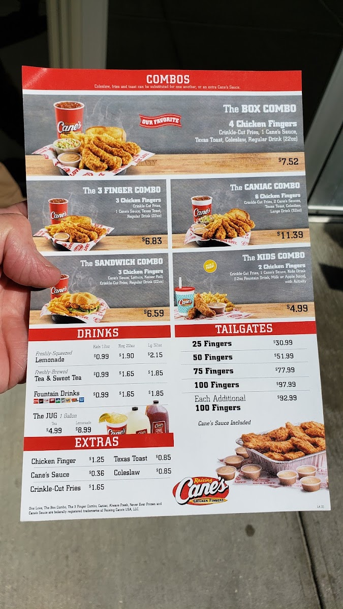 Raising Cane's Chicken Fingers Menu 1