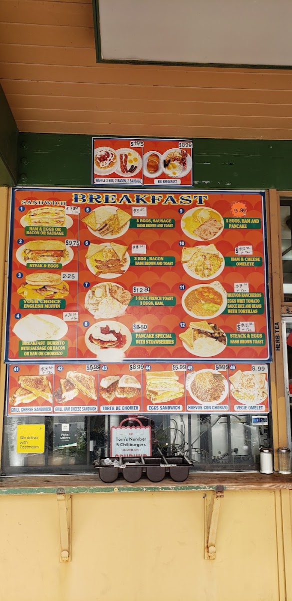 Tom's Number 5 Chiliburgers Menu 2