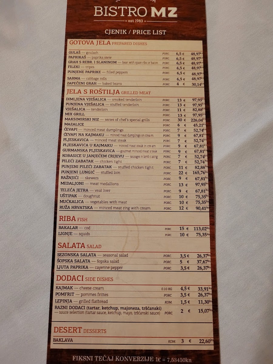 Bistro MZ Menu 2