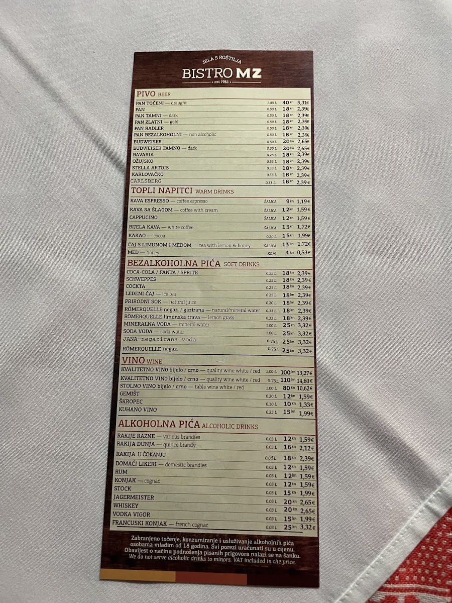 Bistro MZ Menu 3