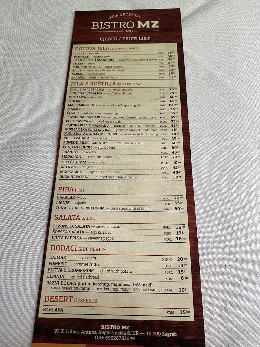 Bistro MZ Menu 5