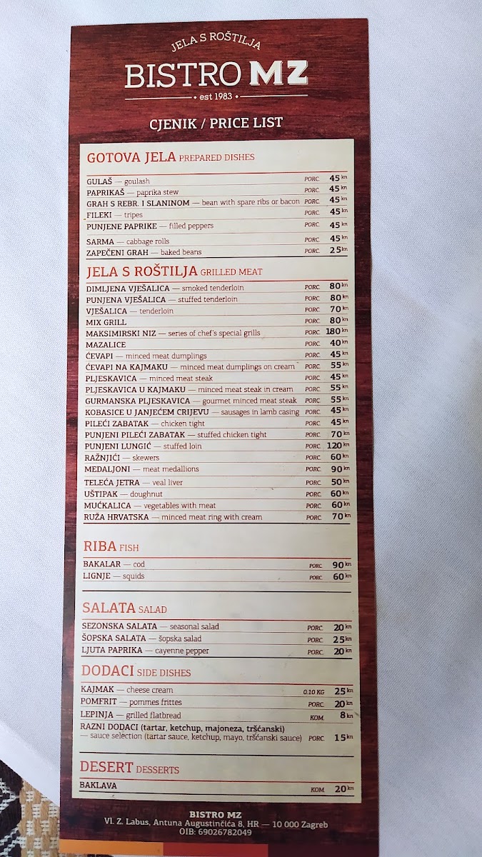 Bistro MZ Menu 9