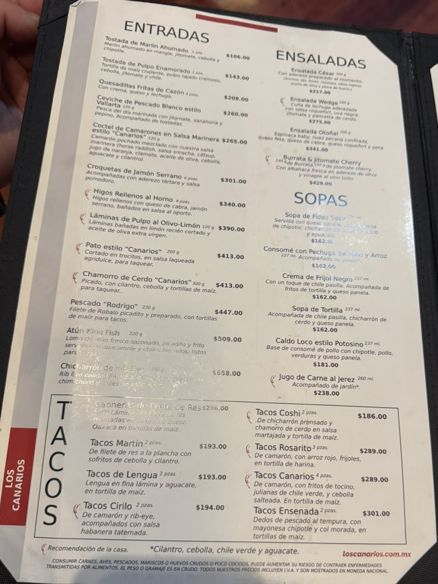 Los Canarios Santa Fe Menu 1