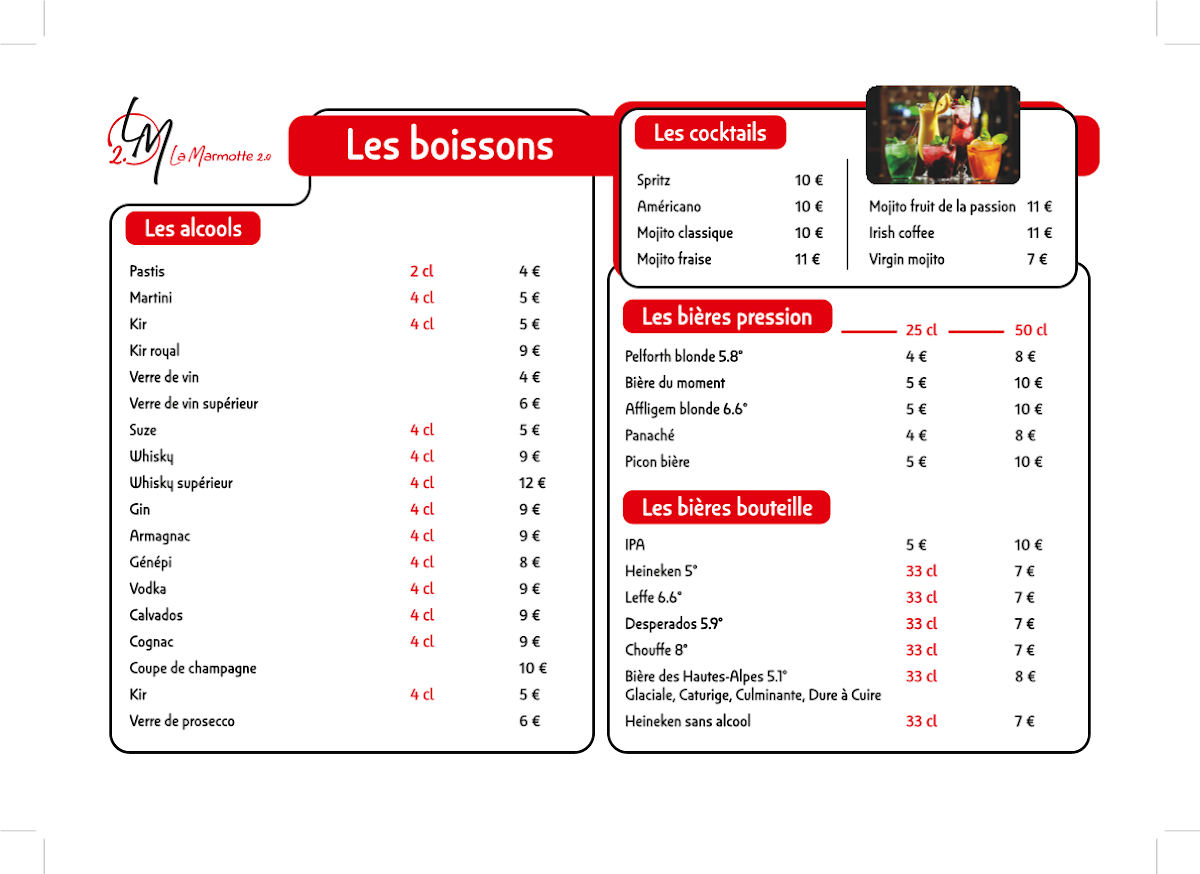La Marmotte Menu 1