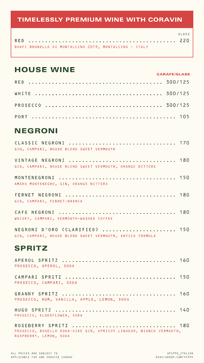 Pippo Italian Menu 1