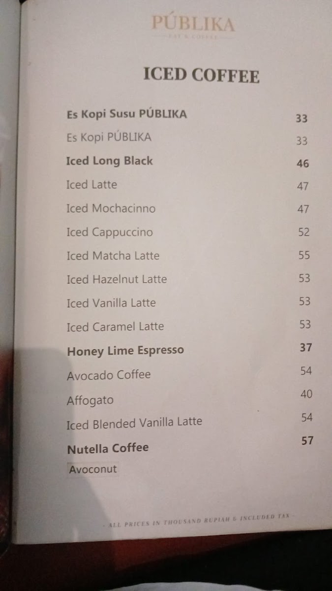 Publika Eat and Coffee Menu 2