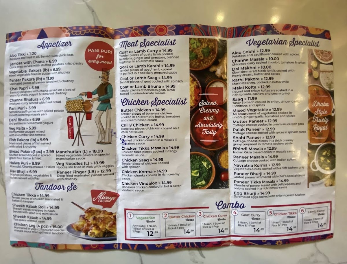 Standard Sweets And Restaurant Menu 1
