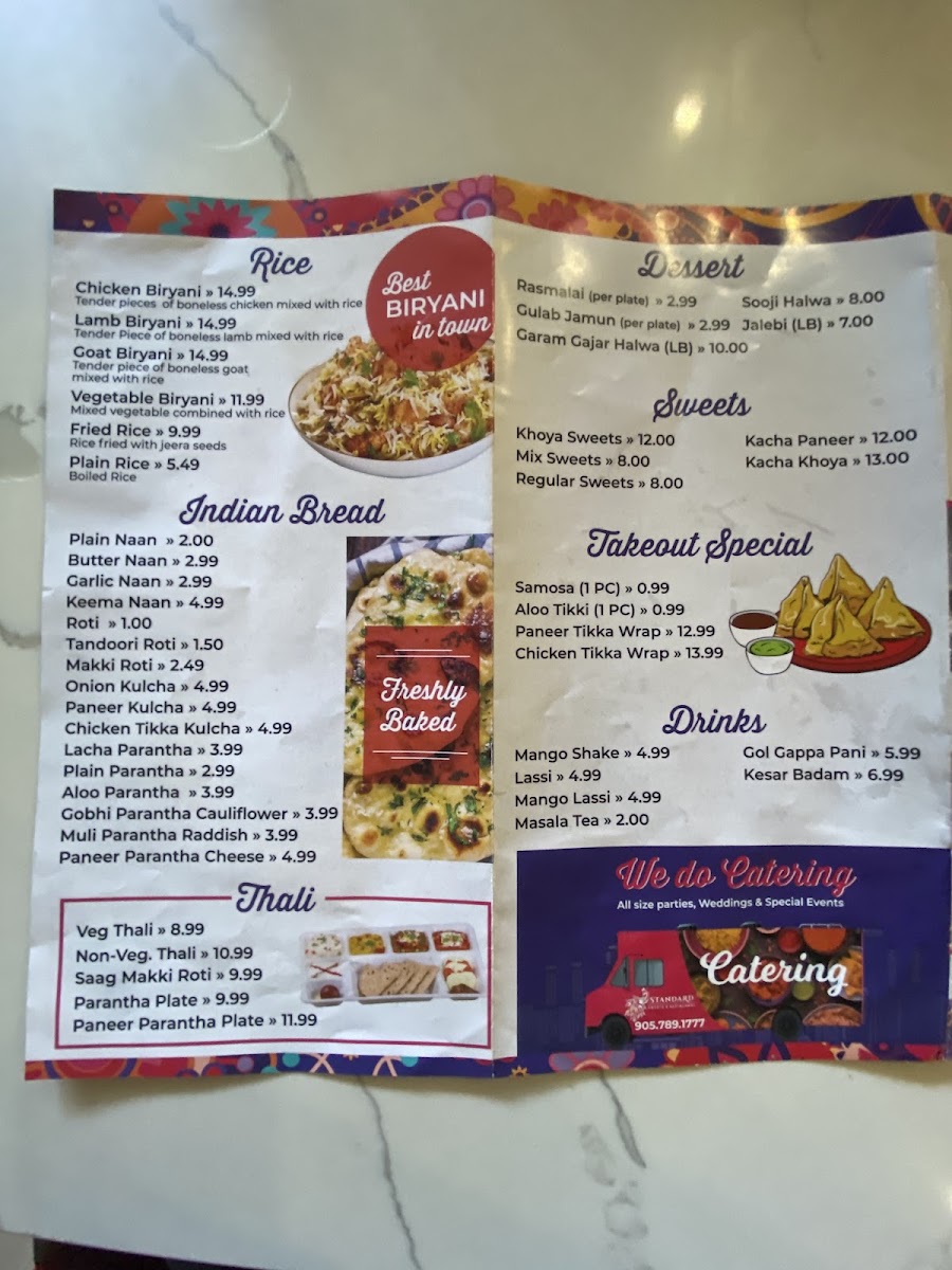 Standard Sweets And Restaurant Menu 3