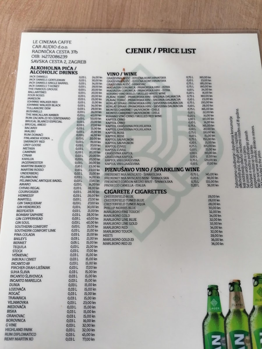 Le Cinema Caffe Menu 1