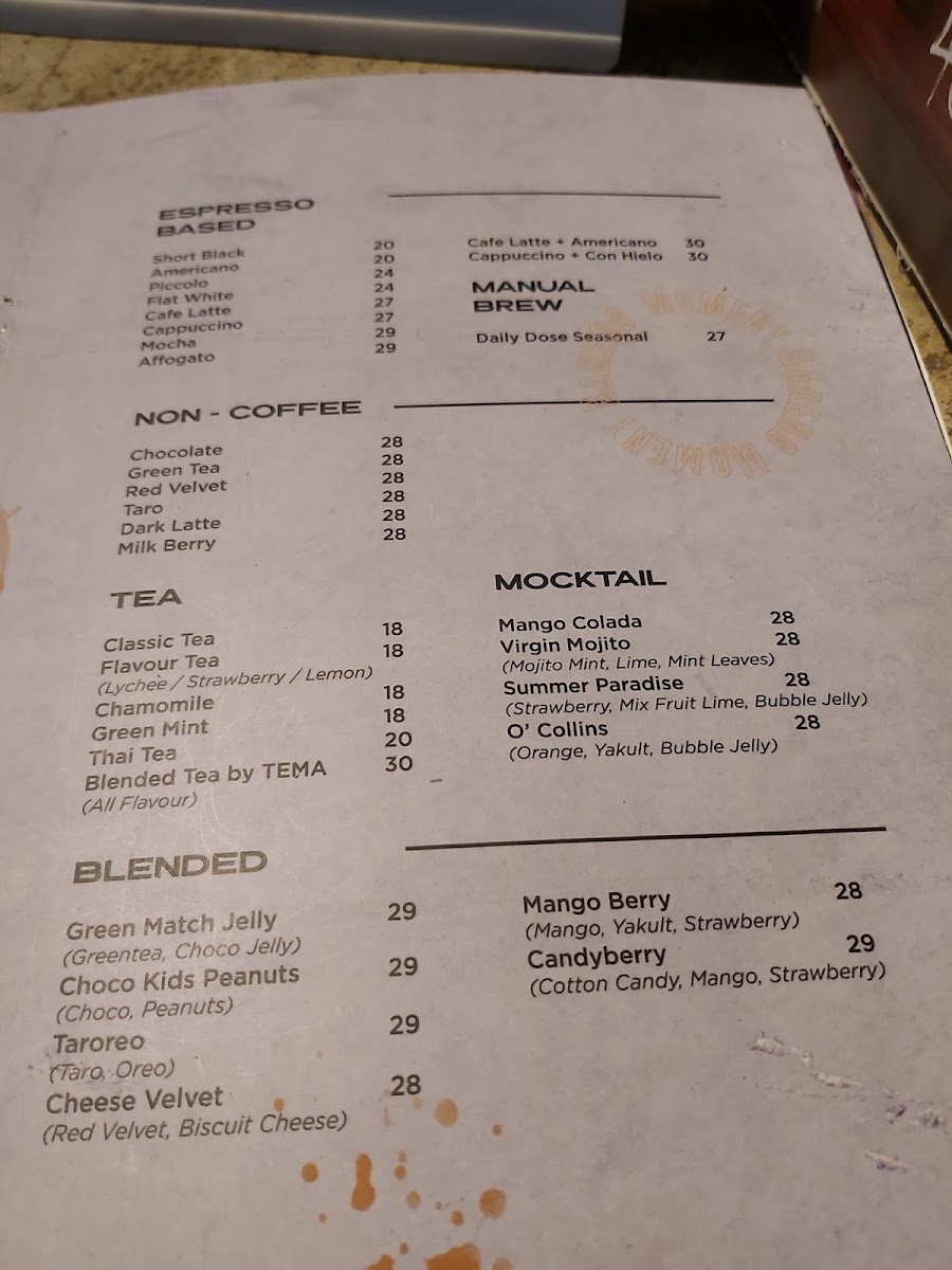 Moment Coffee & Space Menu 1
