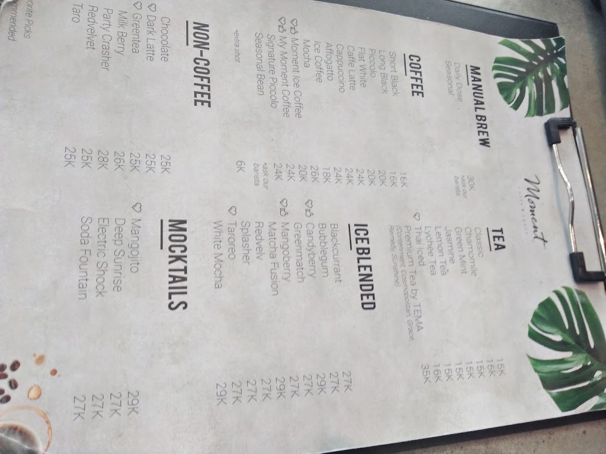 Moment Coffee & Space Menu 5