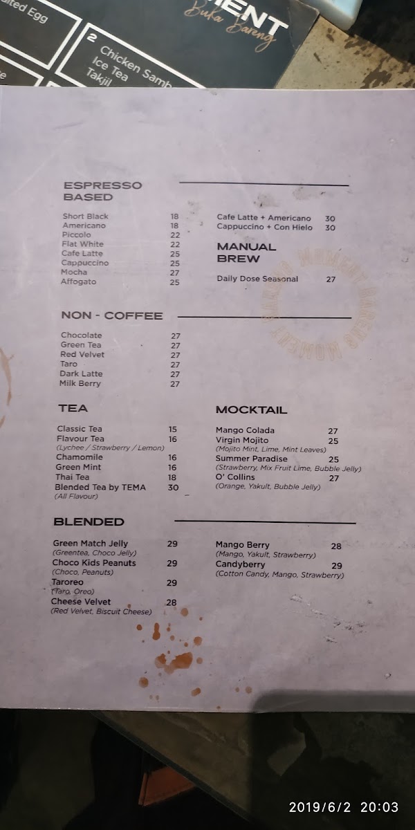 Moment Coffee & Space Menu 6