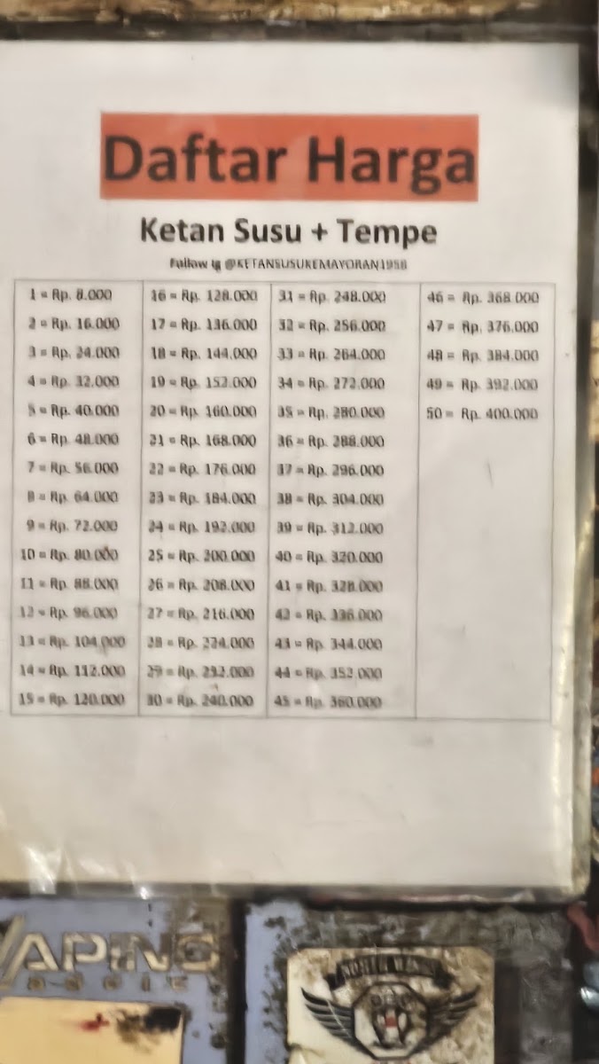 Ketan Susu Kemayoran 1958 Menu 3