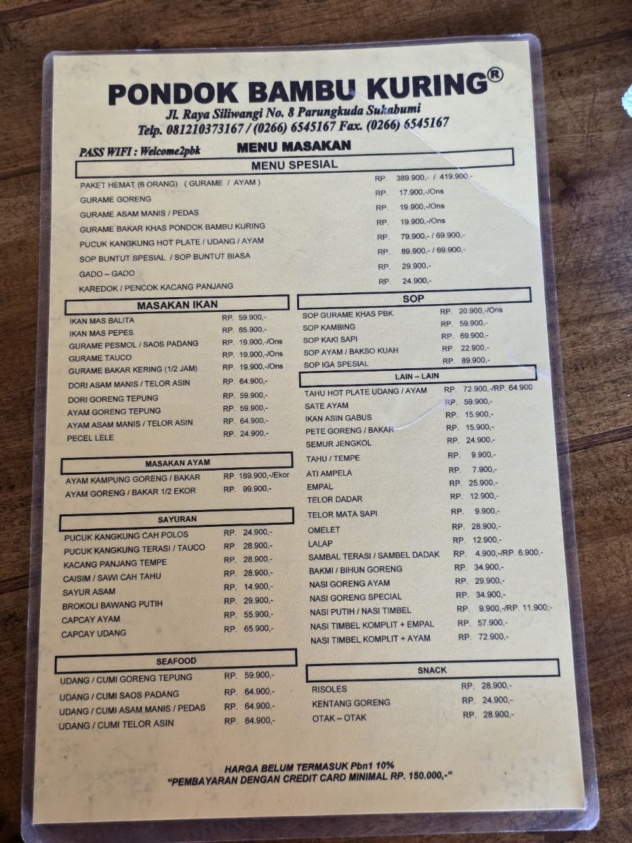 Pondok Bambu Kuring Menu 2