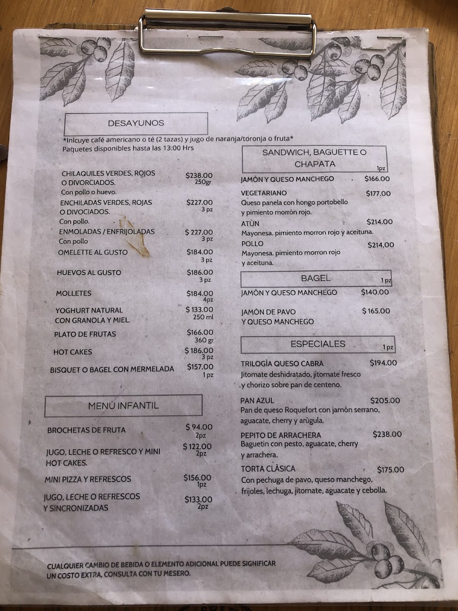 La Selva Café Menu 1