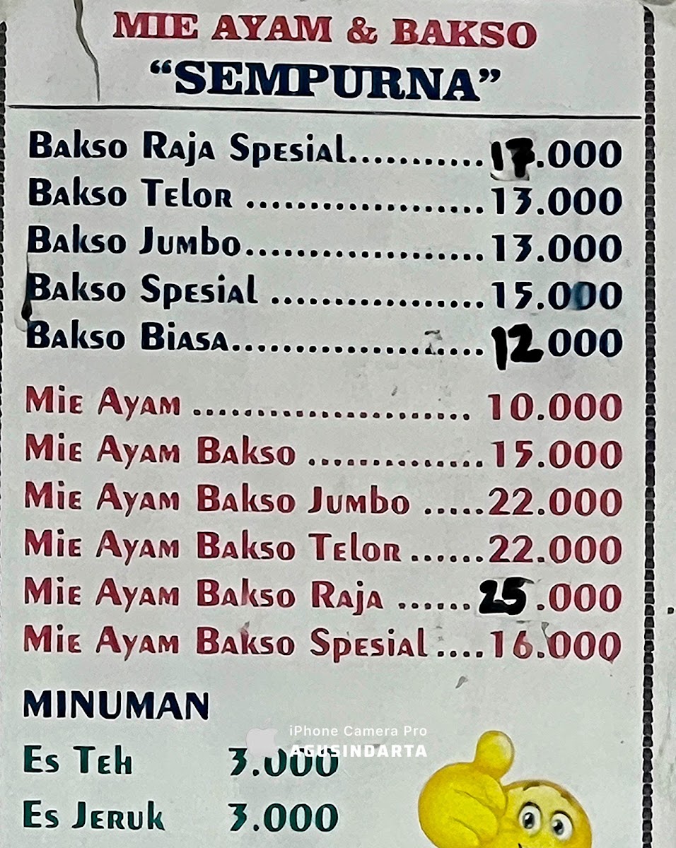 Mie Ayam & Bakso Sempurna Wonogiri Menu 1