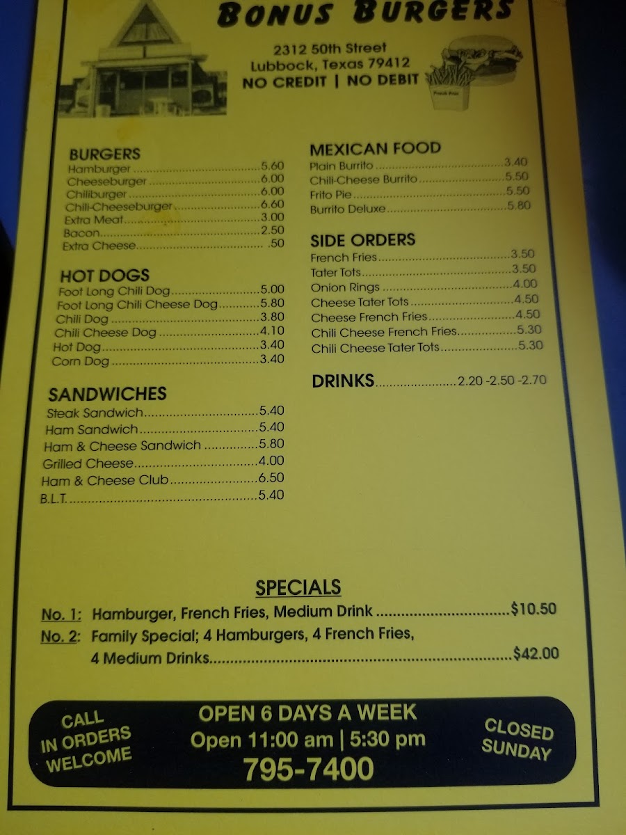 Bonus Burger Menu 5