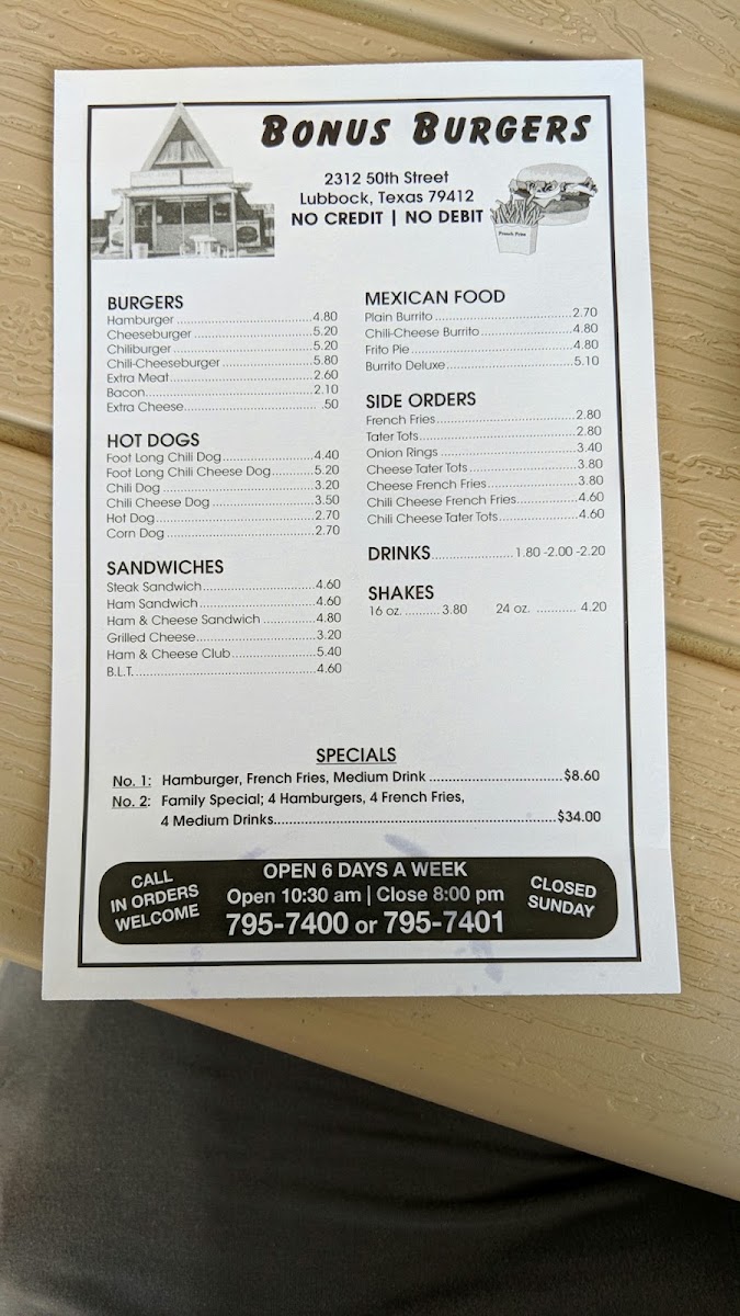 Bonus Burger Menu 6