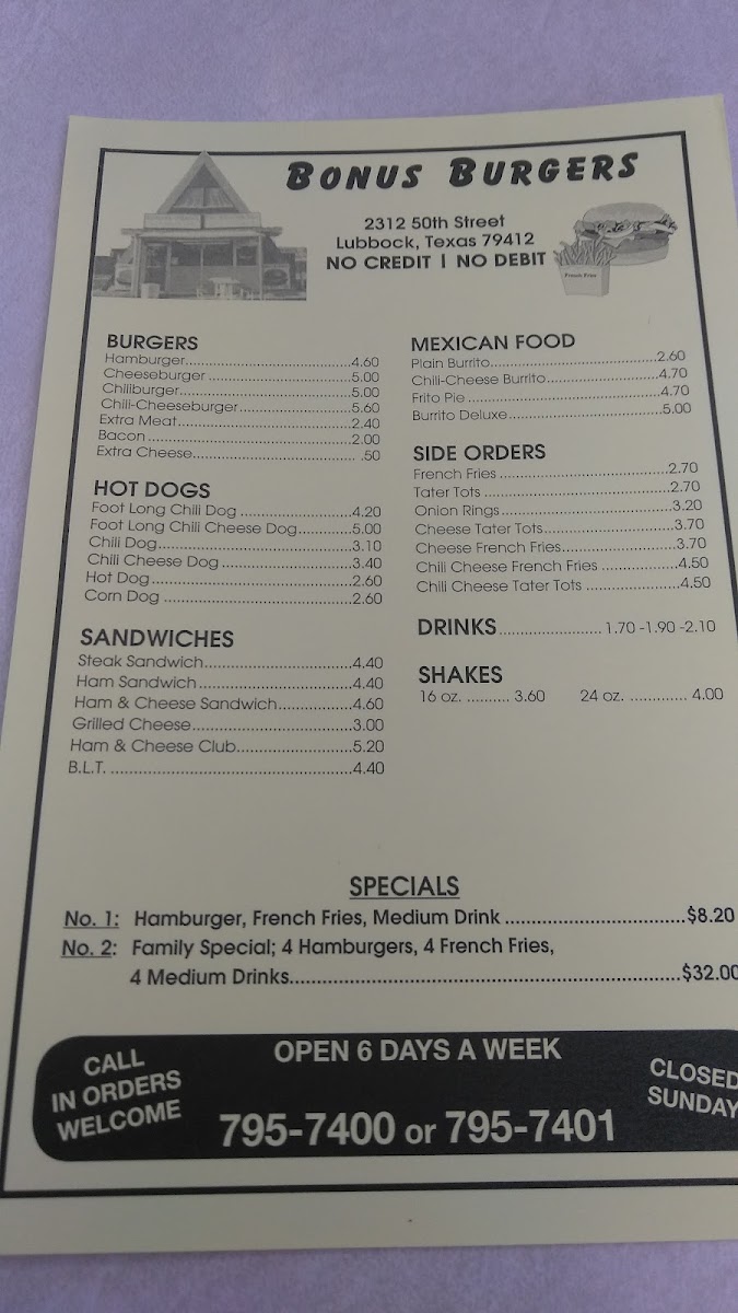 Bonus Burger Menu 7