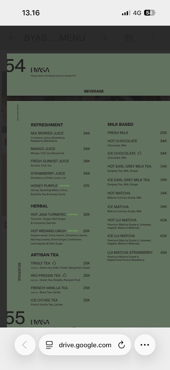 BYASA CAFE Menu 1