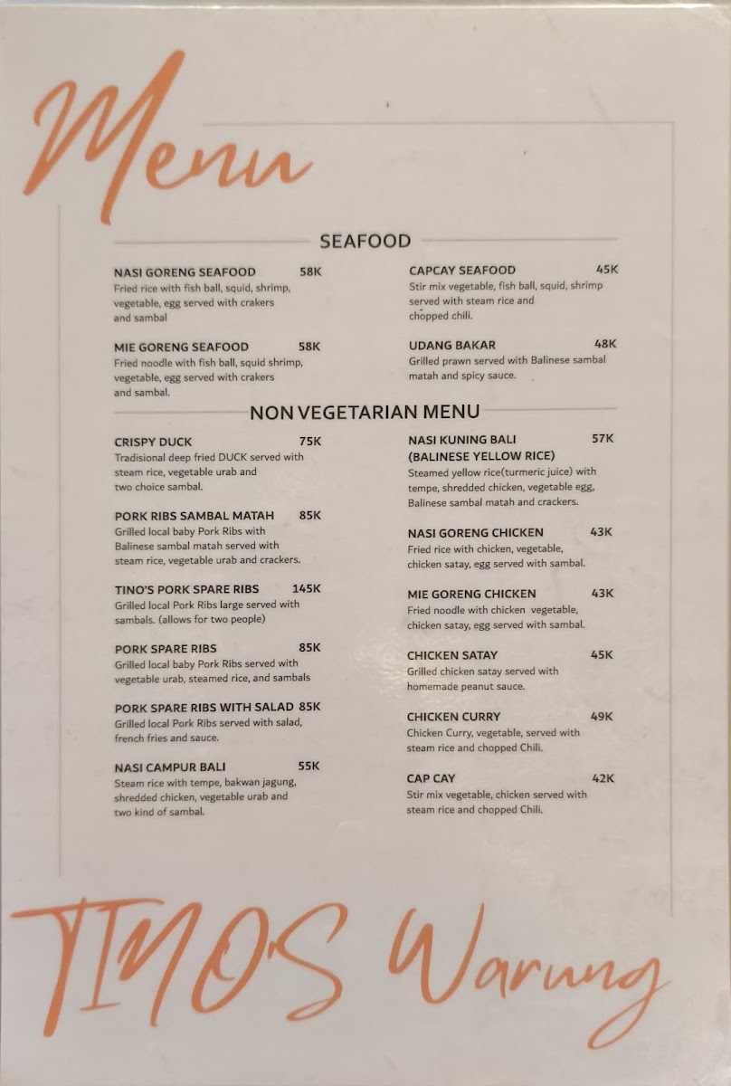 Tinos warung - East West Kitchen Menu 1