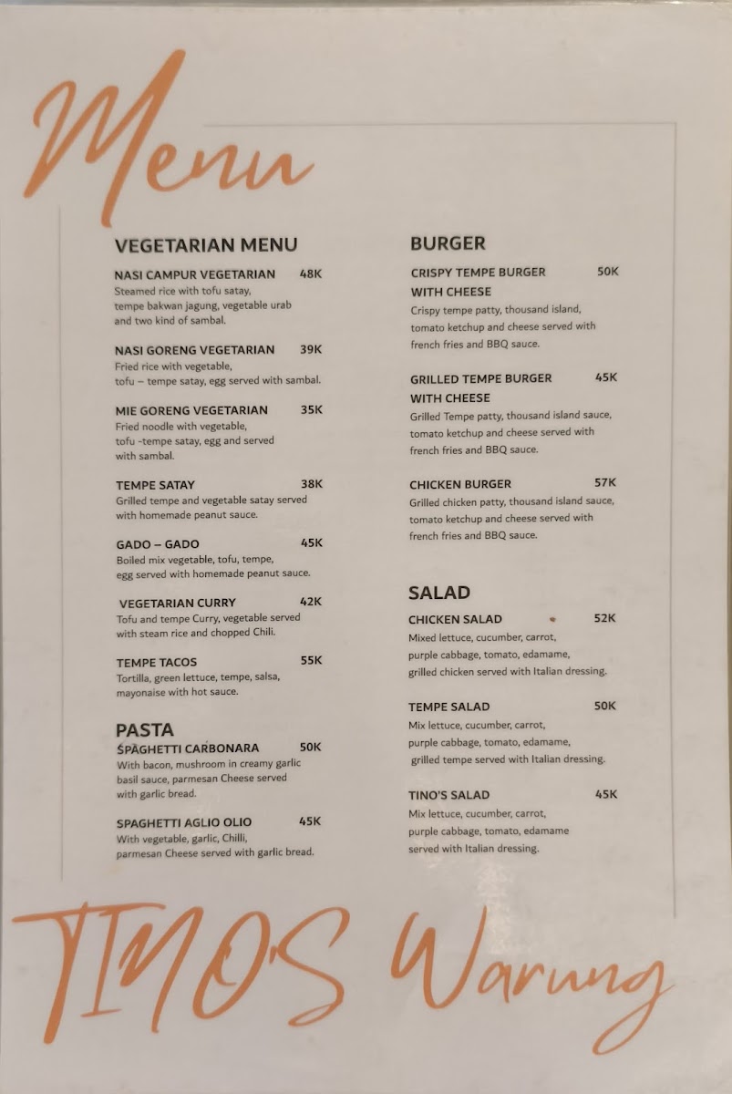 Tinos warung - East West Kitchen Menu 2