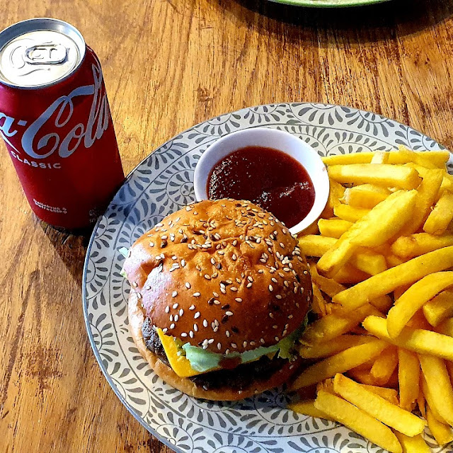 Beef Burger and Fries with Cheese