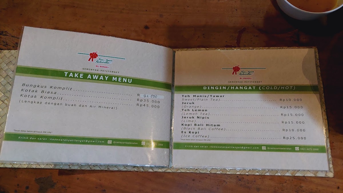 Nasi Ayam Kedewatan Ibu Mangku - Petitenget Seminyak Menu 1