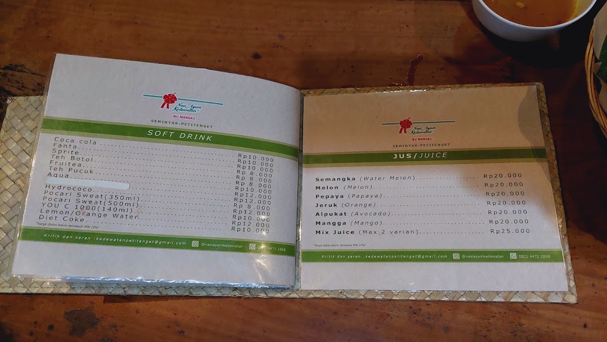 Nasi Ayam Kedewatan Ibu Mangku - Petitenget Seminyak Menu 3