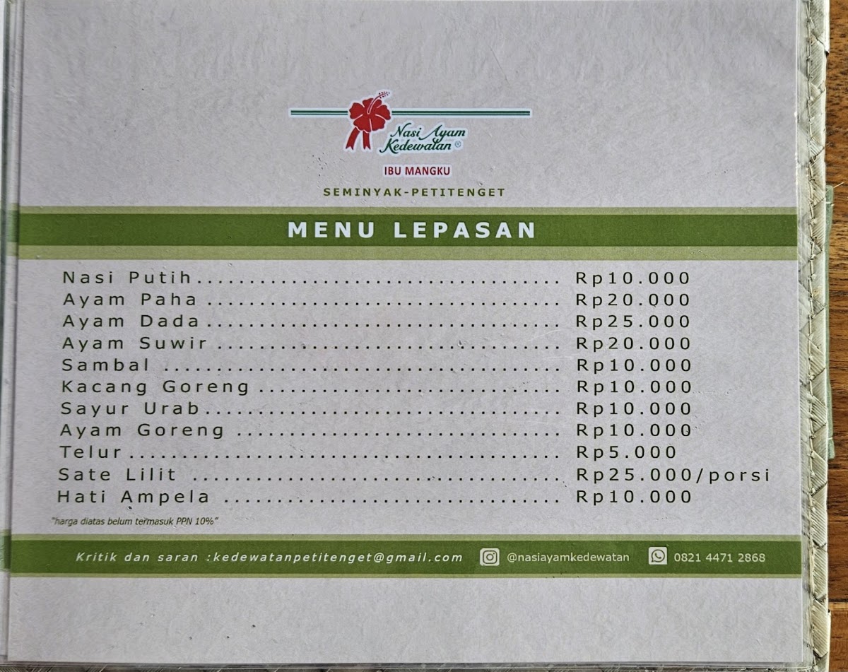 Nasi Ayam Kedewatan Ibu Mangku - Petitenget Seminyak Menu 5