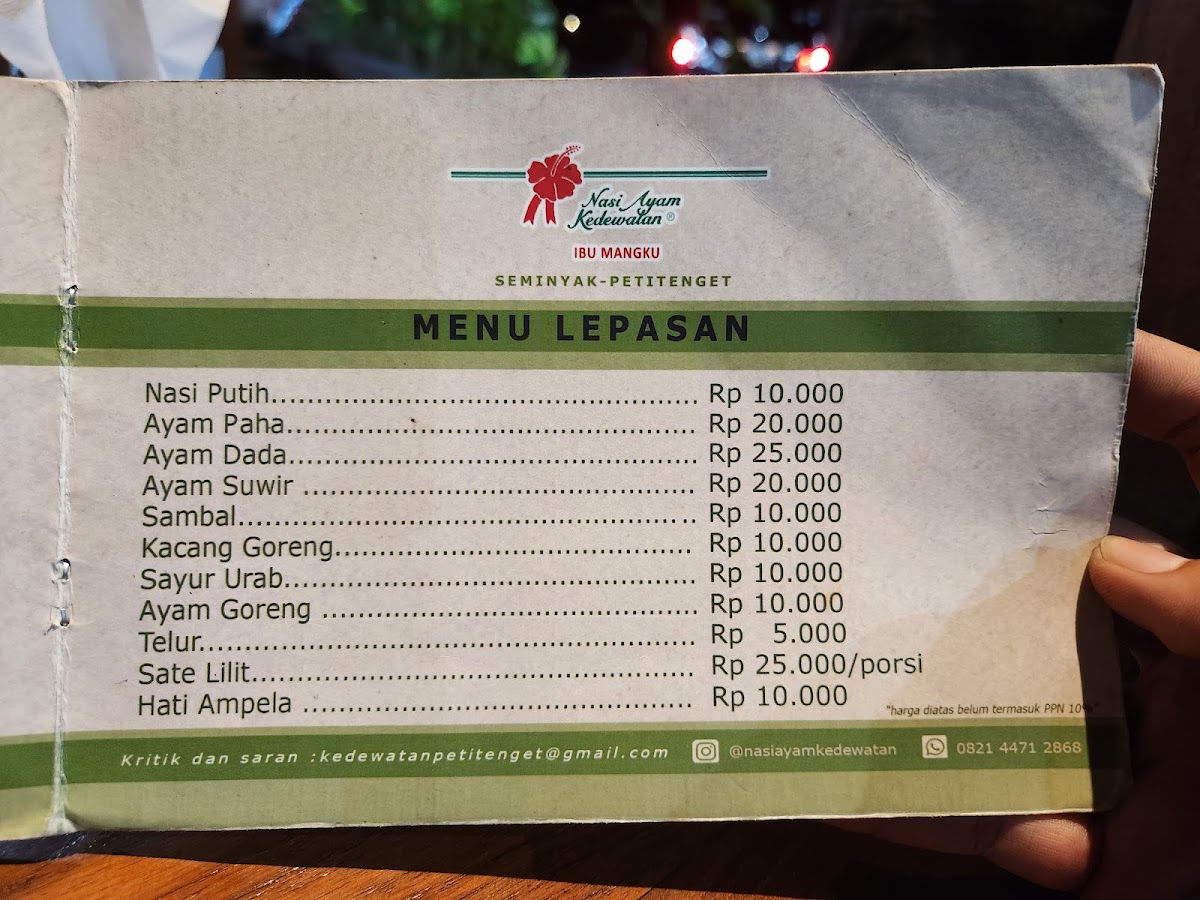 Nasi Ayam Kedewatan Ibu Mangku - Petitenget Seminyak Menu 6