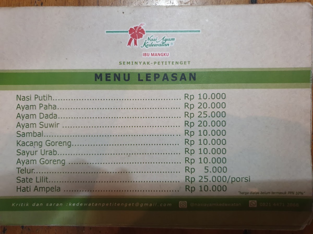 Nasi Ayam Kedewatan Ibu Mangku - Petitenget Seminyak Menu 9
