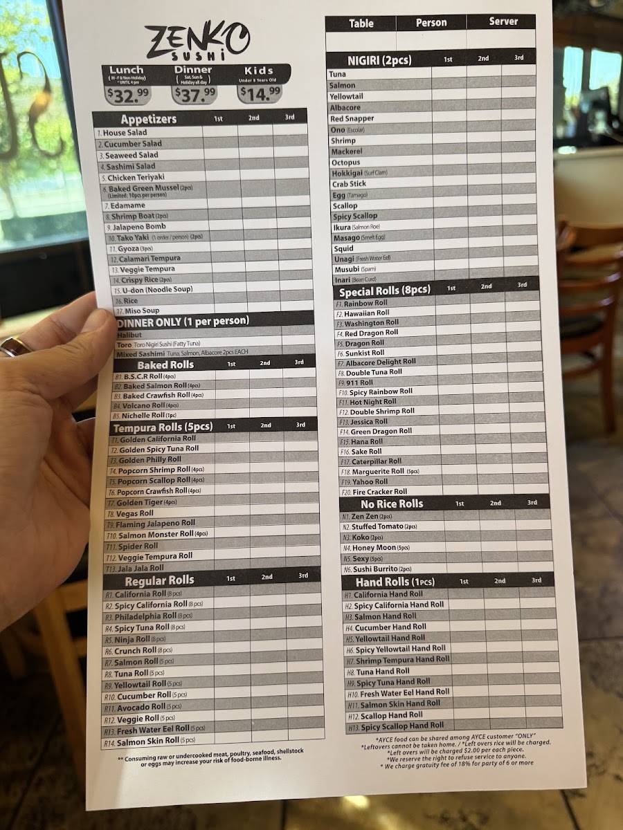 Zenko Sushi Menu 3