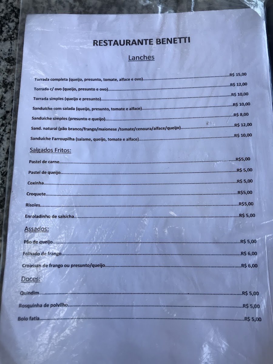 Restaurante e Lancheria Benetti Menu 10