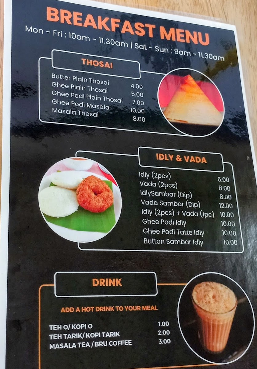 Thosai Cafe Menu 1