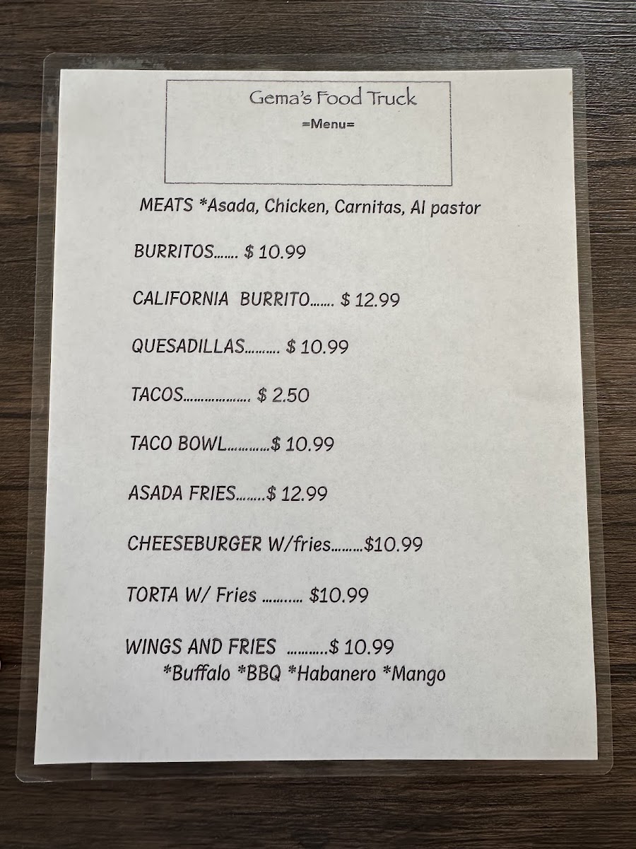 Gema's Cafe Menu 3