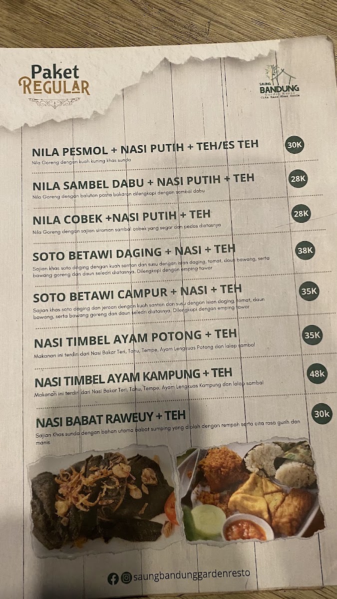 Saung Bandung Garden Resto Menu 1