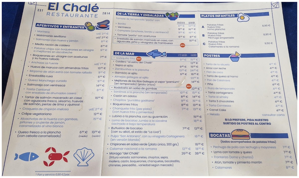 Club Náutico El Chalet Menu 1