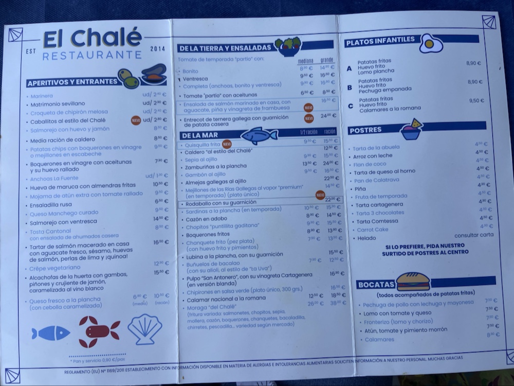 Club Náutico El Chalet Menu 2