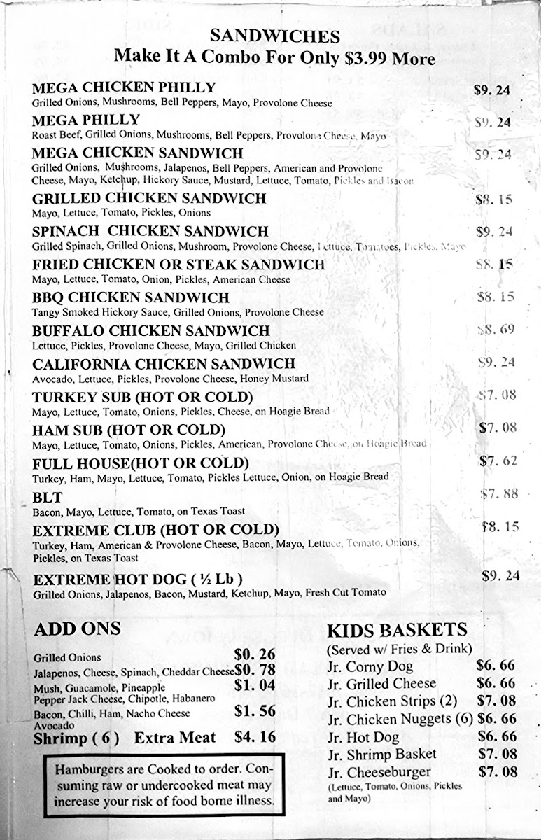 J's Restaurant Menu 1