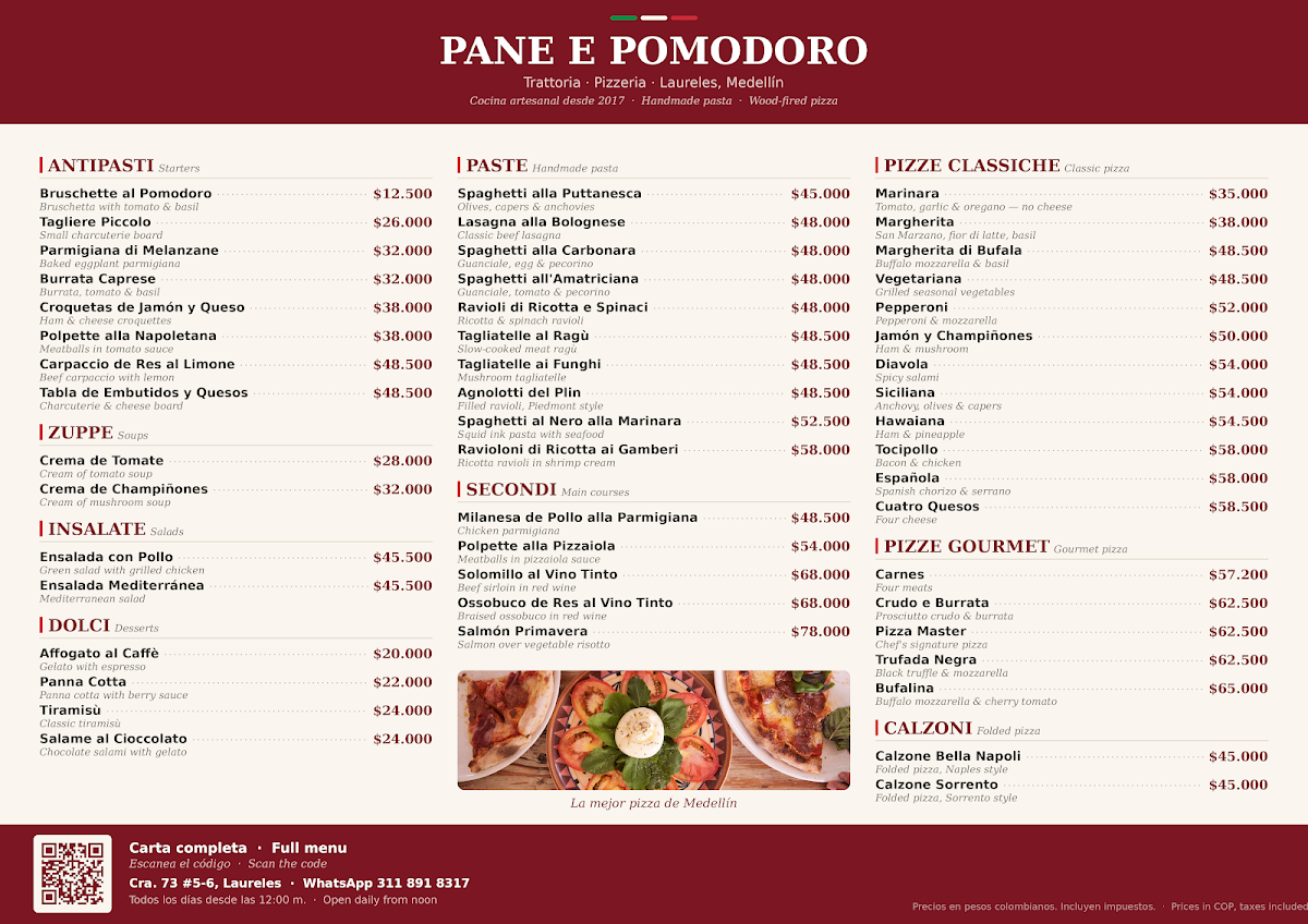 Pane e Pomodoro Laureles Menu 2