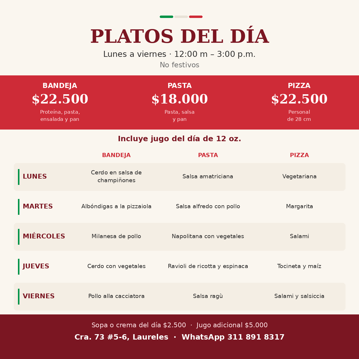 Pane e Pomodoro Laureles Menu 4
