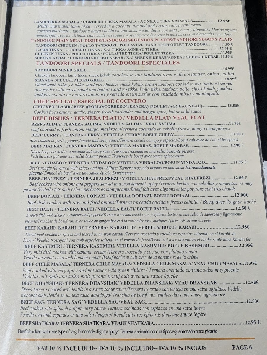 Masala Indian Restaurant Menu 1