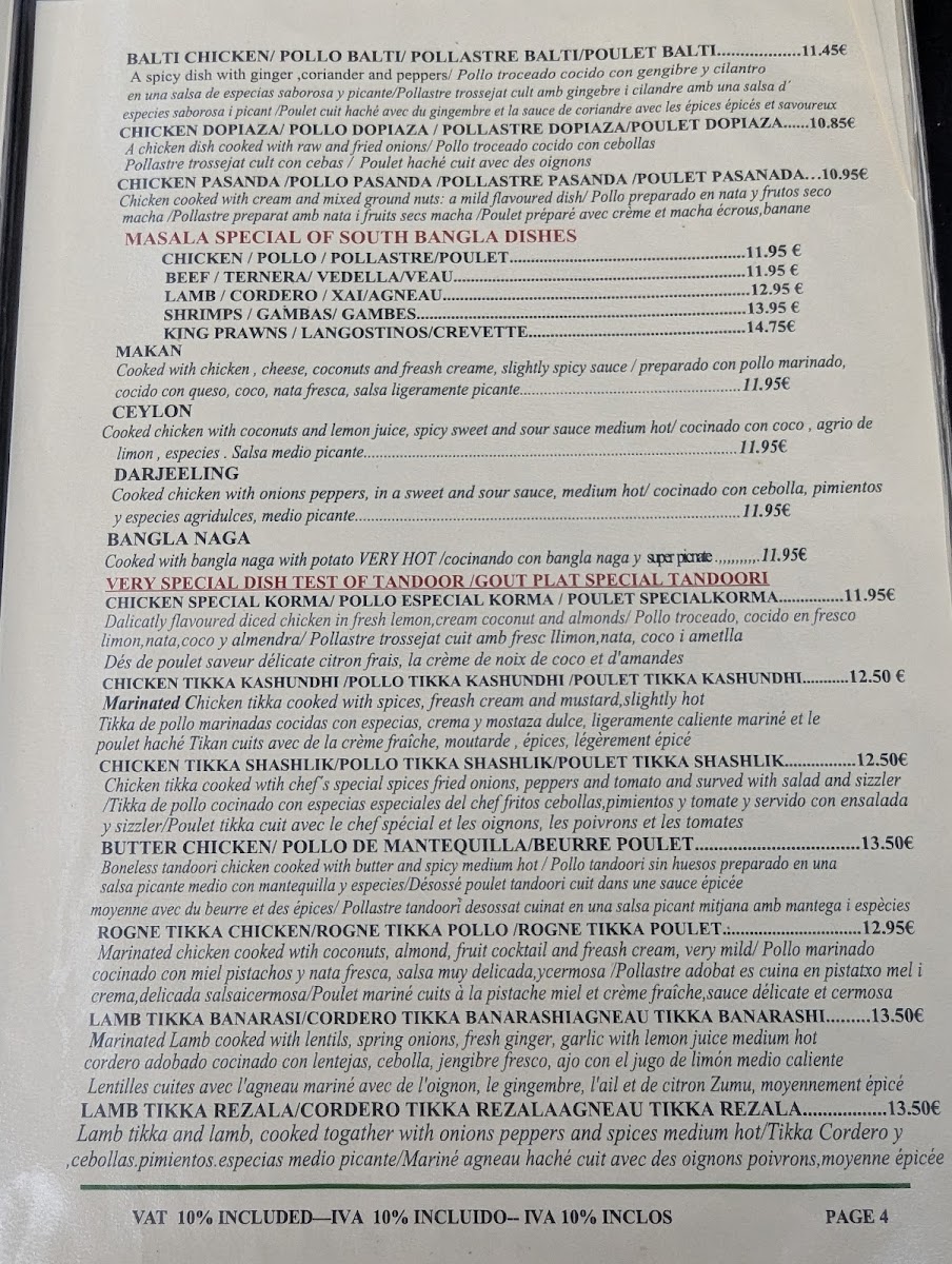 Masala Indian Restaurant Menu 2
